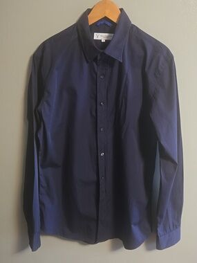 Teddy Stratford NYC Men's Sz 4 Button Front Zip Navy Blue Shirt-